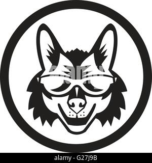 Illustration of a coyote wolf wearing sunglasses viewed from front set inside circle on isolated background done in retro style. Stock Vector