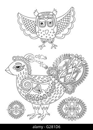 original black and white line drawing page of coloring book bird Stock Vector