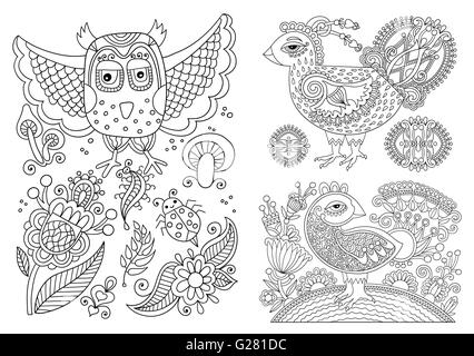 original black and white line drawing page of coloring book bird Stock Vector