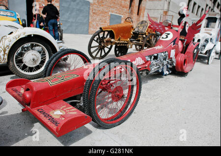 Podol, Ukraine - May 19, 2016: Handmade flamingo vintage retro classic sport car. Stock Photo