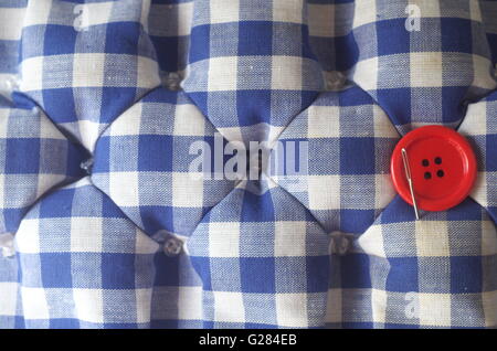 sewing kit, spools of thread scissors, thimble tailor buttons needles and pins Stock Photo
