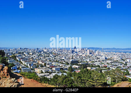 San Francisco: panoramic view of the skyline of the city from the hilltop of Corona Heights Park, park in the Castro and Corona Heights neighborhoods Stock Photo