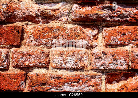 Close up of red building bricks in a wall Stock Photo