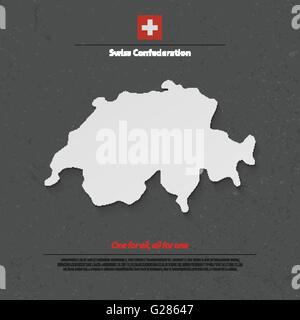 Swiss Confederation map and official flag over grunge background. vector Switzerland political map 3d illustration. European Sta Stock Vector