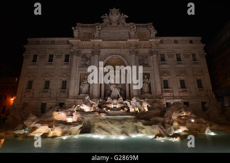Beautiful Trevi Fountain with Ocean god and tritons statues Stock Photo