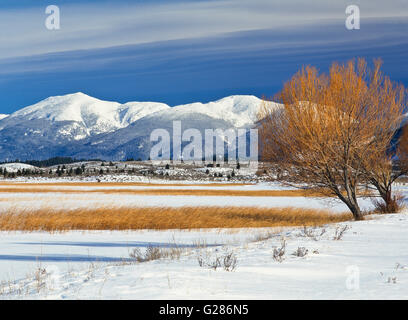 frozen browns lake near kleinschmidt flat in the blackfoot river valley near ovando, montana Stock Photo