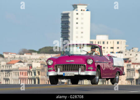 A compressed perspective view of a 1955 Chevrolet Bel Air travelling along the Malecón in Havana La Habana, Cuba. Stock Photo