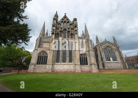 East end facade of Ely cathedral showing East window to St Etheldreda's chapel and east window of The Lady chapel Ely England UK Stock Photo