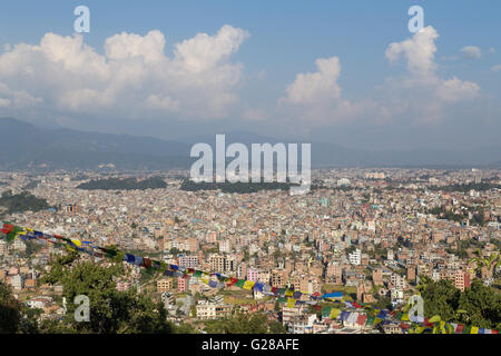 View over the Nepalese capital Kathmandu from Swayambhunath temple. Stock Photo