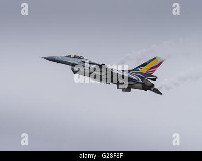 Fairford, UK - 17th July 2015: F16 fighter jet aircraft of the Belgian Airforce displaying at the Air Tattoo Stock Photo