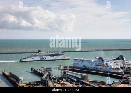 A P&O cross-channel ferry arriving at Dover Docks in Kent England Stock Photo