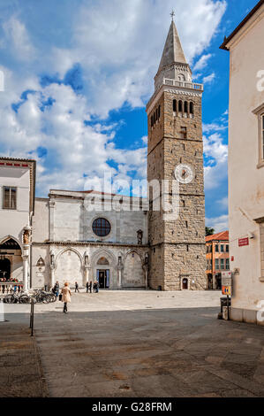 Slovenia Koper Tito Square Cathedra, and ancient Civic Tower ( Bell Tower ) XIII century Stock Photo