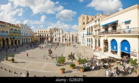 A 2 picture stich panoramic view of Plaza Vieja in the Old Town of Havana. Stock Photo