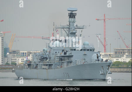 Royal Navy Type 23 Frigate HMS Kent F78 on the river Thames in London Stock Photo