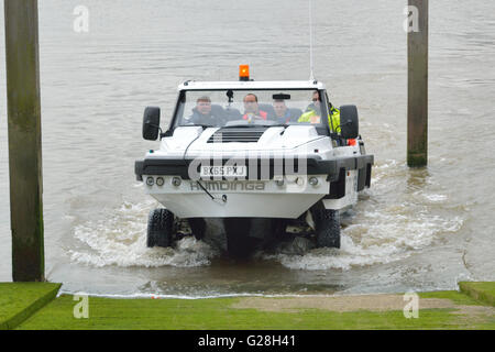 Gibbs Amphibians Hundinga amphibious utility vehicle undergoing trials on the river Thames in London Stock Photo