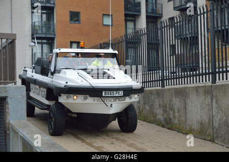 Gibbs Amphibians Hundinga amphibious utility vehicle undergoing trials on the river Thames in London Stock Photo