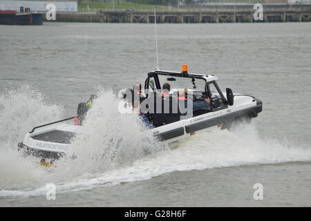 Gibbs Amphibians Hundinga amphibious utility vehicle undergoing trials on the river Thames in London Stock Photo