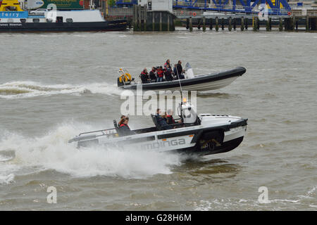 Gibbs Amphibians Hundinga amphibious utility vehicle undergoing trials on the river Thames in London Stock Photo