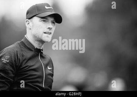 WENTWORTH, UK: May, 25, 2016 Ronan Keating plays in the BMW PGA Celebrity Pro-Am at Wentworth. Stock Photo
