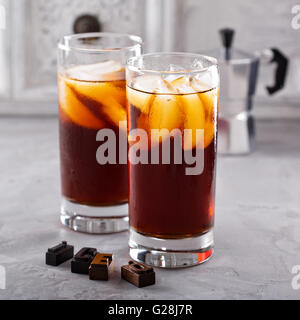 Iced coffee in tall glasses Stock Photo