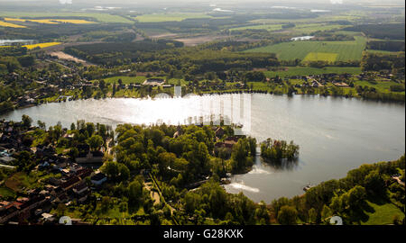 Aerial view, Castle Church Johanniterkirche on the castle island Mirow, Mirow, Mecklenburg Lake District, Mecklenburg-Vorpommern Stock Photo