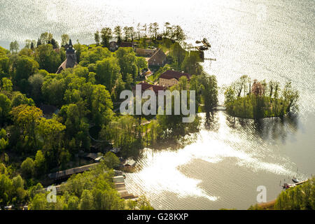 Aerial view, Castle Church Johanniterkirche on the castle island Mirow, Mirow, Mecklenburg Lake District, Mecklenburg-Vorpommern Stock Photo