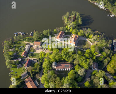 Aerial view, Castle Church Johanniterkirche on the castle island Mirow, Mirow, Mecklenburg Lake District, Mecklenburg-Vorpommern Stock Photo