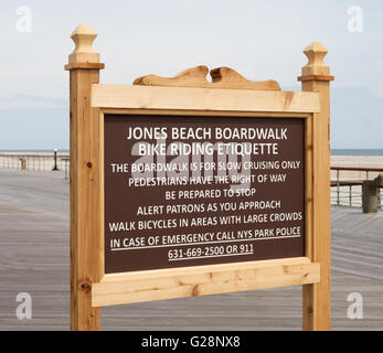 Jones Beach notice bike riding etiquette, Long Island, New York, USA Stock Photo