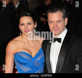 LONDON - FEB 14, 2016: Matt Damon and Luciana Barroso attend the EE Bafta British Academy Film Awards at the Royal Opera House on Feb 14, 2016 in London Stock Photo