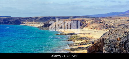 Cliffs and sandy beaches of Playa del Pozo and Playa Mujeres, Punta Papagayo, Playa Blanca, Lanzarote, Canary Islands, Spain Stock Photo