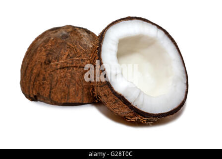 Coconut halves on white Stock Photo