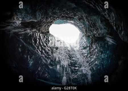 Exit to the surface, ice cave under the Vatnajökull, Southern Region, Iceland Stock Photo