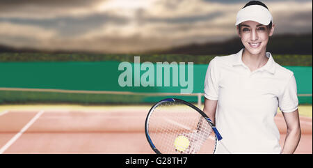 Composite image of female athlete playing tennis Stock Photo