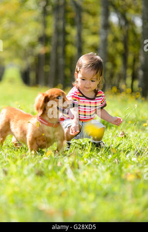 girl walking her dog in the park Stock Photo - Alamy