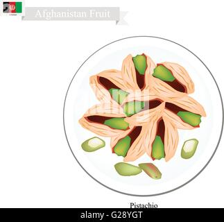 Afghanistan Fruit, Illustration of Pistachio. One of The Most Popular Nuts in Afghanistan. Stock Vector