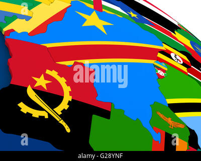 Map of Democratic Republic of Congo with embedded flags on 3D political ...