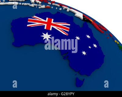Map of Australia with embedded flags on 3D political map. Accurate ...