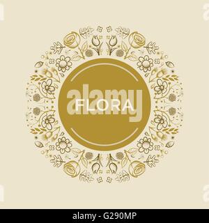 Vector hand drawn frame. Border is made with seamless pattern with flowers and leaves. Stock Vector
