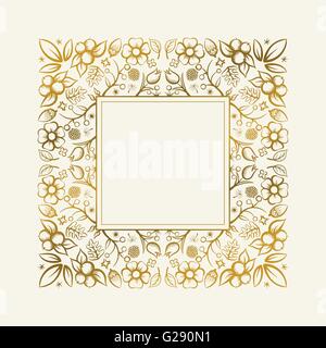 Vector hand drawn frame. Border is made with seamless pattern with flowers and leaves. Stock Vector
