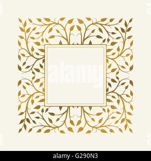 Vector hand drawn frame. Border is made with seamless pattern with leaves. Stock Vector