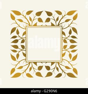 Vector hand drawn frame. Border is made with seamless pattern with leaves. Stock Vector