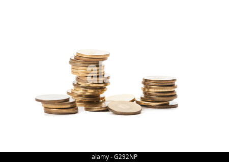 Piles of romanian coins isolated on white background Stock Photo - Alamy
