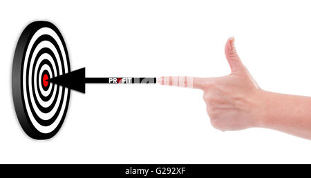 Female hand shooting profit to a 3d target concept isolated on white background Stock Photo