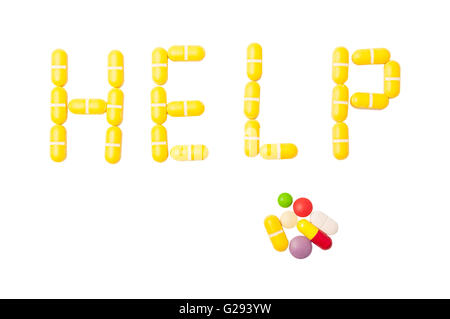 Help word made with pills isolated on white background Stock Photo