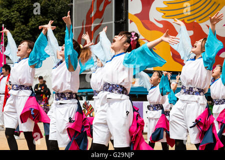 Hinokuni Yosakoi dance festival in Kumamoto, Japan. Young women team ...