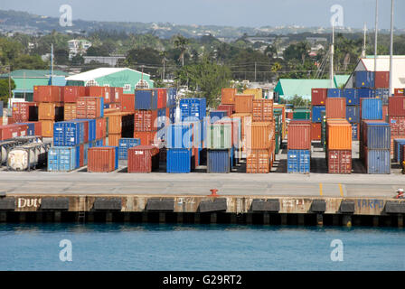 Shipping containers, Bridgetown, Barbados, Caribbean Stock Photo