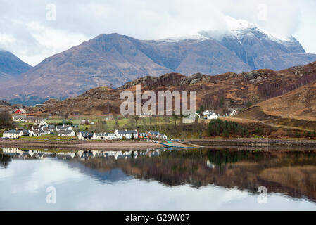 Looking across Loch Shieldaig to the village of Shieldaig, Wester Ross Scotland UK Stock Photo