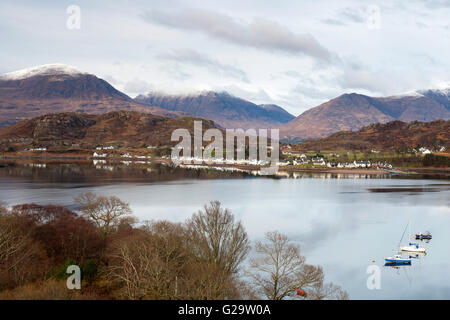 Looking across Loch Shieldaig to the village of Shieldaig, Wester Ross Scotland UK Stock Photo