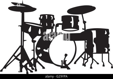 Drum set with drums and percussion instruments Stock Vector