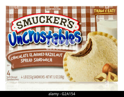 Winneconne, WI - 26 May 2016:  Box of Smucker's uncrustables on an isolated background Stock Photo